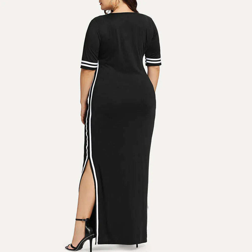 Women Fashion Long Sport Dress Casual Slim Stripe Split Dress Party Night Dresses Long Dress Female Evening Dress Gothic