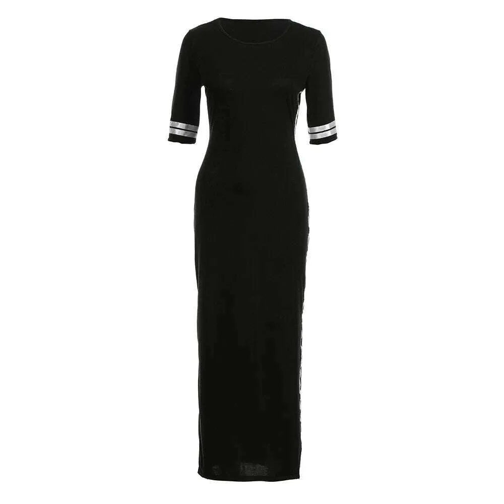 Women Fashion Long Sport Dress Casual Slim Stripe Split Dress Party Night Dresses Long Dress Female Evening Dress Gothic