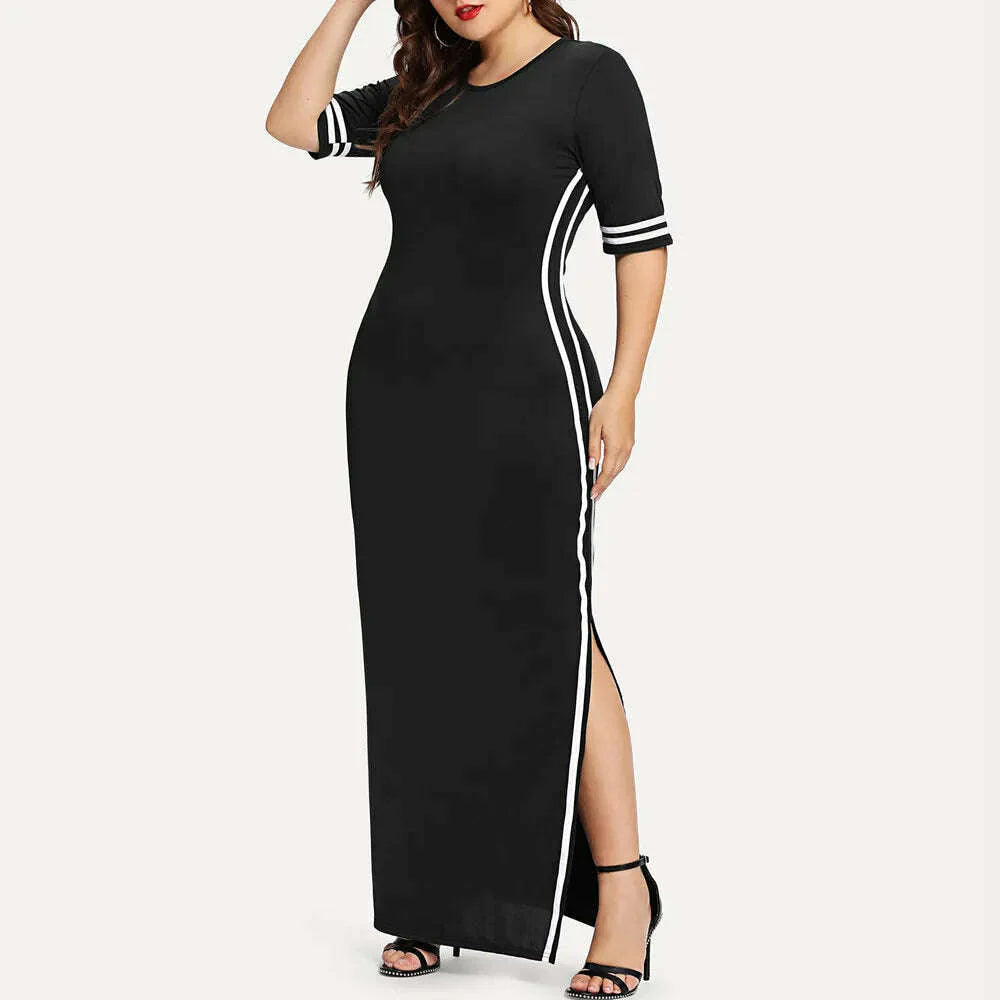 Women Fashion Long Sport Dress Casual Slim Stripe Split Dress Party Night Dresses Long Dress Female Evening Dress Gothic