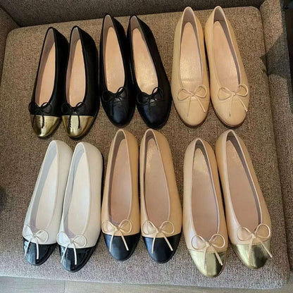 Women Genuine Leather Flat Shoes Autumn New Fashion Black Patent Leather Design Ballet Bow Versatile Casual Flat Shoes for Women