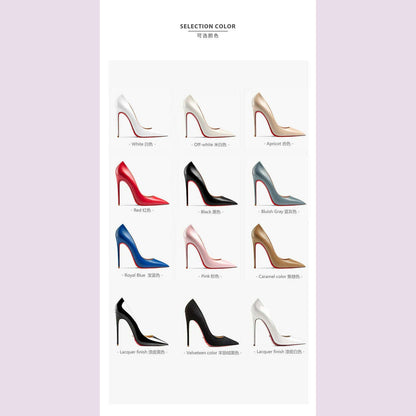 Women heels shoes woman 2024 trend luxury Brand Women's Pumps Leather High Heels Red Bottom Pointed Toe Ladies Party Shoes 12cm