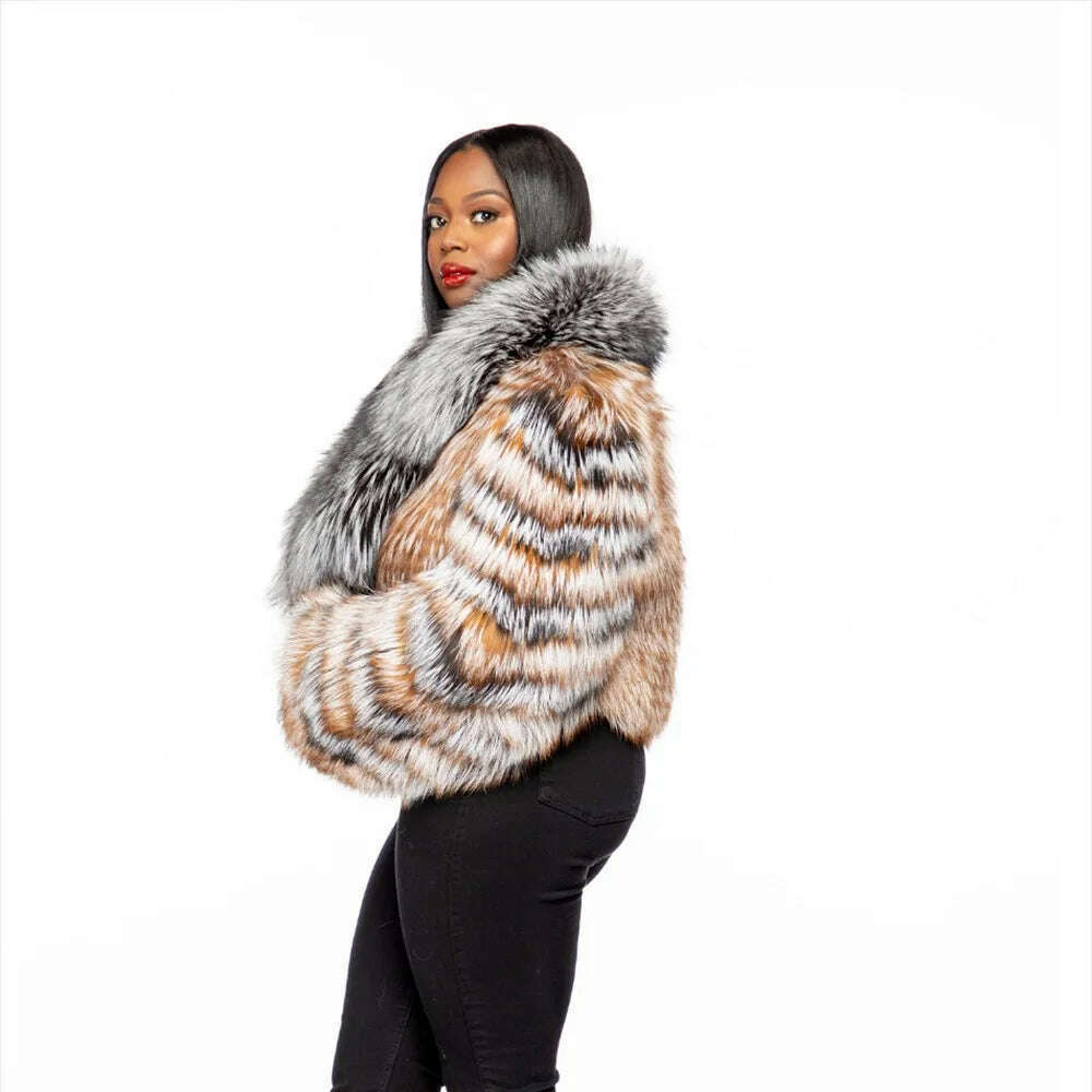 Women Luxury Real Natural Red Fox Fur Coat Fashion Silver Fox Lapel Genuine Fur Overcoat Winter Warm Real Fur Thick Outwear