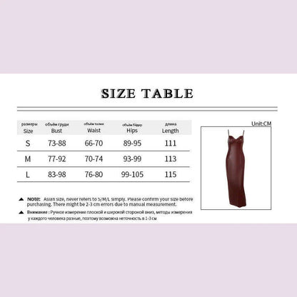 Women Sexy Blackless Slim Sling Leather Dress Fashion Sleeveless Zipper Split Fold Long Dresses 2024 Lady New Evening Party Robe