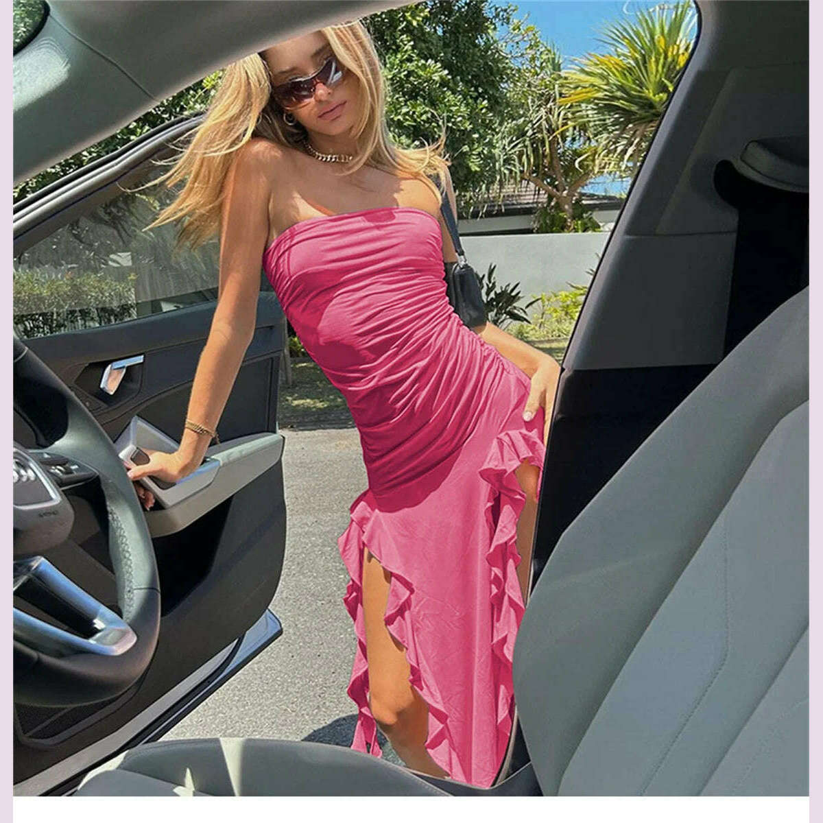 Women Sexy Strapless Off Shoulder Midi Dress Ruffles Split Beach Maxi Dress Elegant Bodycon Summer Slim Fit Party Female Vestido