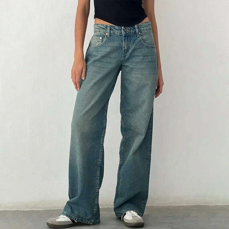 Women Y2K Wide Leg Denim Pants Baggy Low Waist Boyfriend Jeans Casual Vintage Loose Fit Jeans Trousers Cyber Grunge Streetwear
