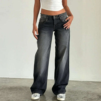 Women Y2K Wide Leg Denim Pants Baggy Low Waist Boyfriend Jeans Casual Vintage Loose Fit Jeans Trousers Cyber Grunge Streetwear