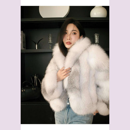 Women's Fur Real Fox Fur Coat Long Sleeve Luxury Natural Fox Cloth Turn Down Collar
