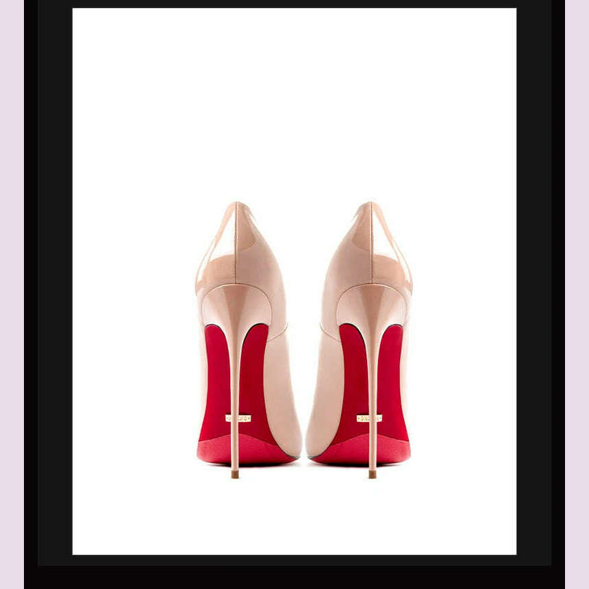 Women's heels 2025 trend Leather Luxury Pumps Red Bottom Pointed Toe High Heels Elegant Stiletto Party Ladies Shoes Woman 12cm