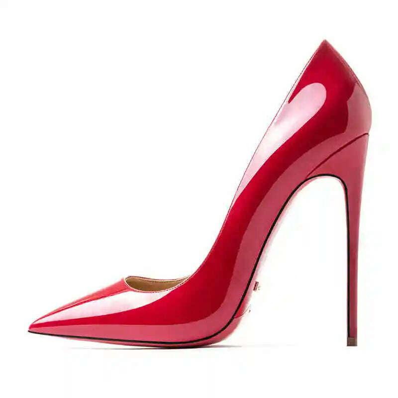 Women's heels 2025 trend Leather Luxury Pumps Red Bottom Pointed Toe High Heels Elegant Stiletto Party Ladies Shoes Woman 12cm