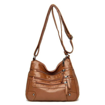 Women's Multi Zipper Shoulder Bag, Versatile Solid Color Faux Leather Crossbody Bag