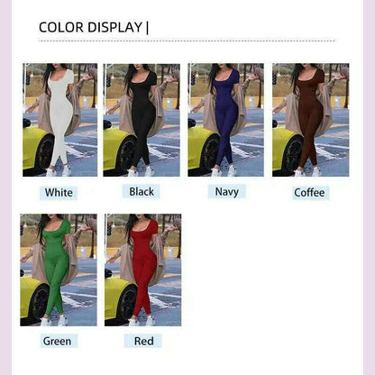 Women's Rompers Short Sleeve Solid Skinny Bodycon Jumpsuits Fashion Sports Fiess Casual Activity Streetwear Overalls
