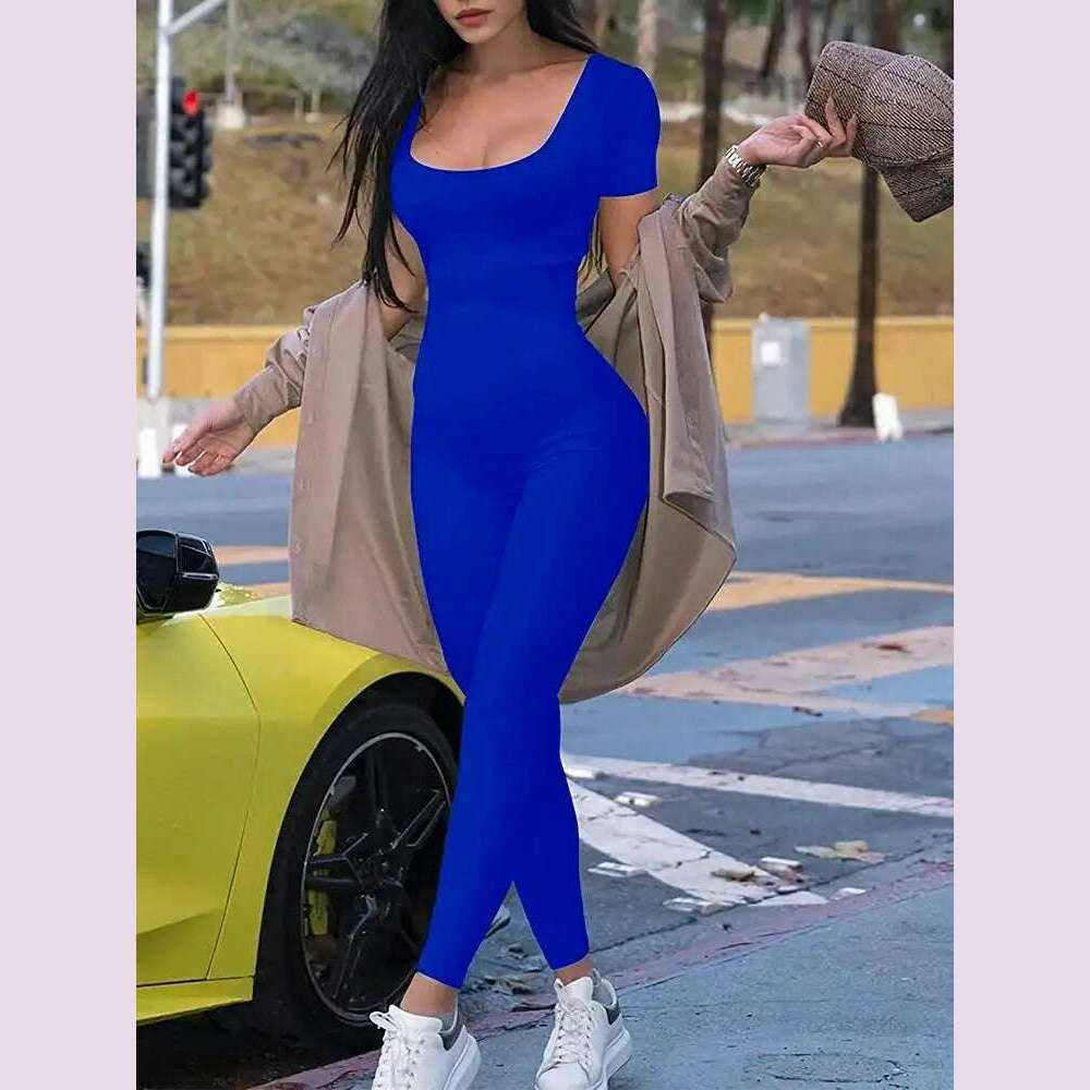 Women's Rompers Short Sleeve Solid Skinny Bodycon Jumpsuits Fashion Sports Fiess Casual Activity Streetwear Overalls
