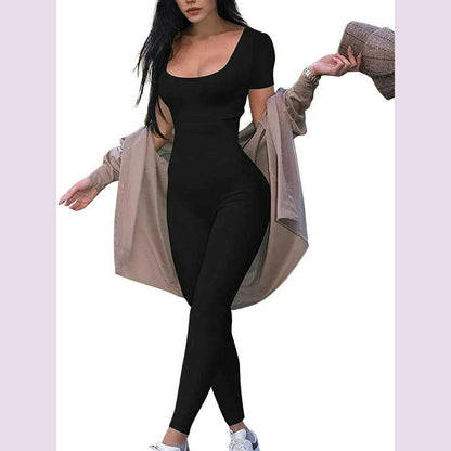 Women's Rompers Short Sleeve Solid Skinny Bodycon Jumpsuits Fashion Sports Fitness Casual Activity Streetwear Overalls