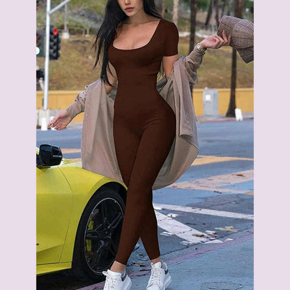 Women's Rompers Short Sleeve Solid Skinny Bodycon Jumpsuits Fashion Sports Fitness Casual Activity Streetwear Overalls