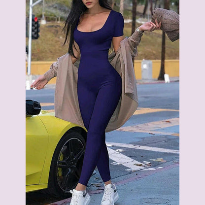 Women's Rompers Short Sleeve Solid Skinny Bodycon Jumpsuits Fashion Sports Fitness Casual Activity Streetwear Overalls