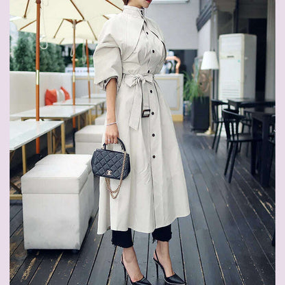 Women's Trench Coat with Sashes, Long Sleeve, Elegant, Whole Colored, Work Wear, Spring, Autumn, SL102