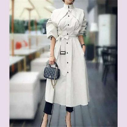 Women's Trench Coat with Sashes, Long Sleeve, Elegant, Whole Colored, Work Wear, Spring, Autumn, SL102