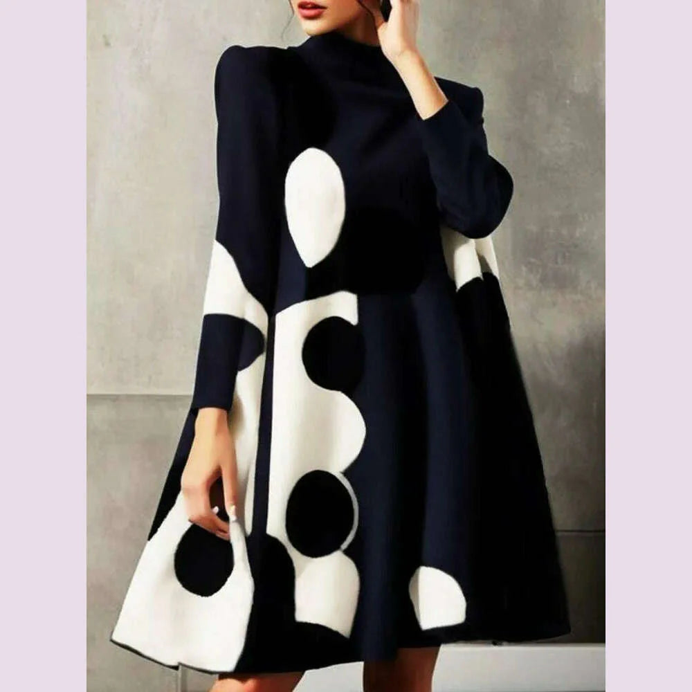 Yeezzi 2025 New Spring Women's Polka-Dot High-neck British Style Evening Mini Dresses Long Sleeves Elegant A-Line Party Dress