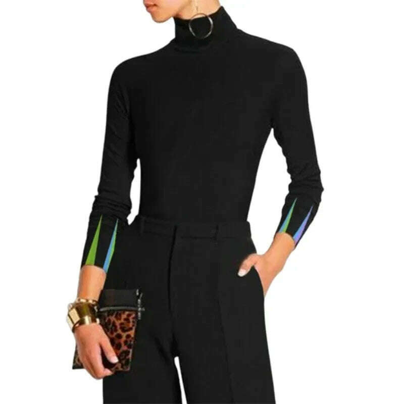Yeezzi 2025 New Women Fashion Striped Two Piece Sets Long Sleeves Skinny High Neck Tops Elastic High Waisted Straight Leg Pants