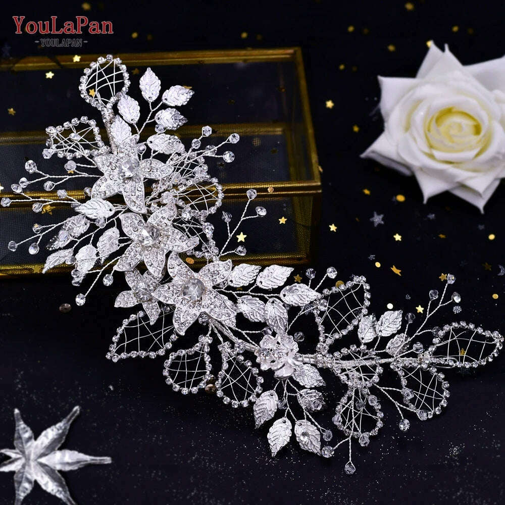 YouLaPan Alloy Flower Bridal Hair Accessories Wedding Hair Clips Rhinestone Side Hairpin Women Crystal Wedding Headdress HP254