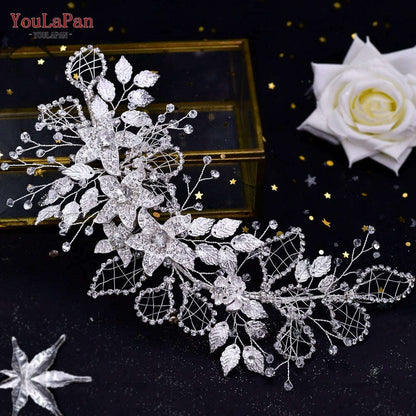 YouLaPan Alloy Flower Bridal Hair Accessories Wedding Hair Clips Rhinestone Side Hairpin Women Crystal Wedding Headdress HP254