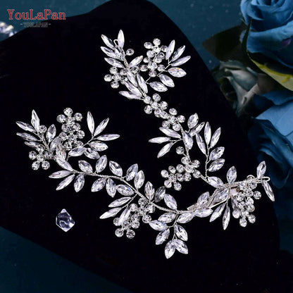 YouLaPan Alloy Flower Bridal Hair Accessories Wedding Hair Clips Rhinestone Side Hairpin Women Crystal Wedding Headdress HP254