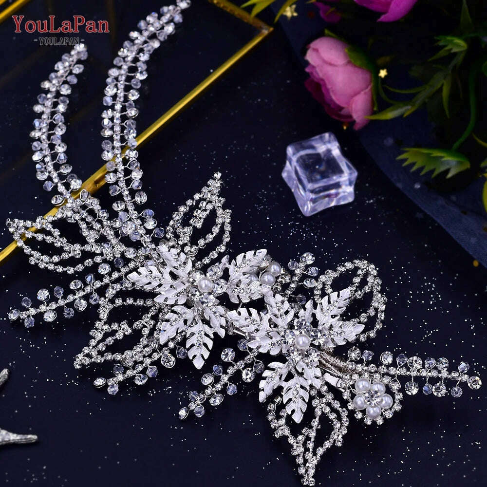 YouLaPan Alloy Flower Bridal Hair Accessories Wedding Hair Clips Rhinestone Side Hairpin Women Crystal Wedding Headdress HP254