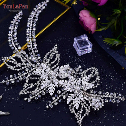YouLaPan Alloy Flower Bridal Hair Accessories Wedding Hair Clips Rhinestone Side Hairpin Women Crystal Wedding Headdress HP254