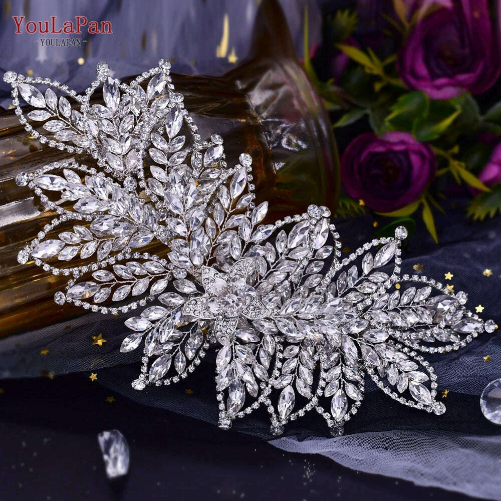 YouLaPan Alloy Flower Bridal Hair Accessories Wedding Hair Clips Rhinestone Side Hairpin Women Crystal Wedding Headdress HP254