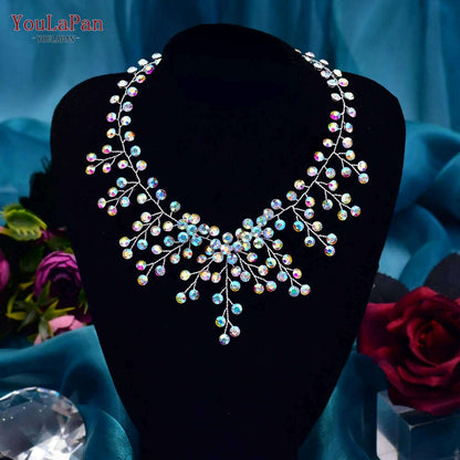 YouLaPan HN01 Shiny Crystal Bridal Necklace Ladies Women Collar Chain Choker Wedding Party Diamante Rhinestone Brides Jewelry