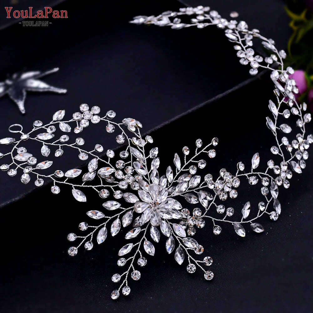 YouLaPan HP282 Wedding Headband Alloy Flower Leaf Hair Tiara Rhinestone Headpiece Bridal Headwear Hair Accessories Head Jewelry