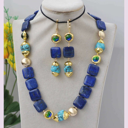 Z13269 Baroque Turquoise Lapis Lazuli Necklace Earring