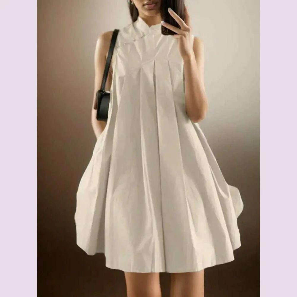 ZANZEA Elegant Sleeveless A-line Vestidos 2024 New Chinese Dress Women Pleating Party Dress Vintage Fashion Mandarin Collar Robe