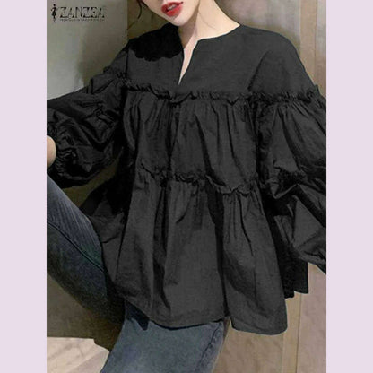 ZANZEA Fashion Women Long Puff Sleeve Blouse Autumn Spring Eelgant Shirt Ruffles Blusas Femininas Mujer Party Work Tops Tunic